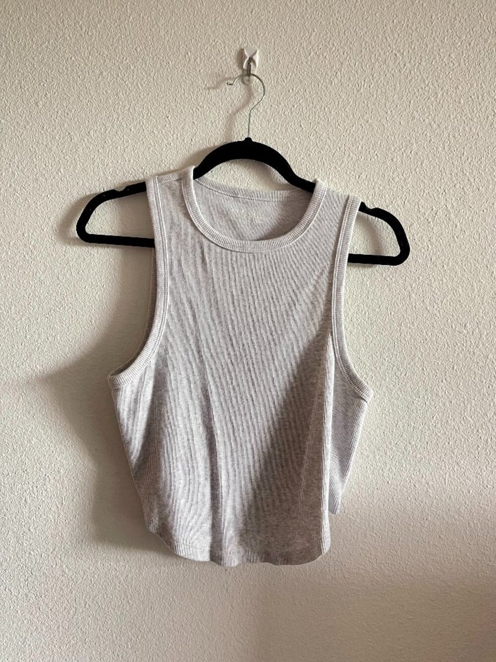 Aerie Ribbed High-Low Cropped Tank Top Light Heather Gray XL Excellent